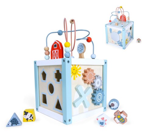 DREWNIANA KOSTKA EDUKACYJNA SORTER +KLOCKI ECOTOYS