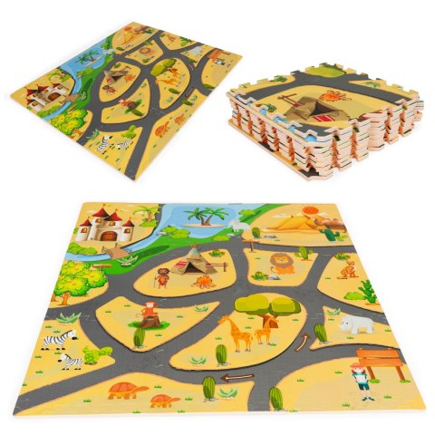 MATA PIANKOWA DLA DZIECI PUZZLE SAFARI 9EL 93X93CM ECOTOYS